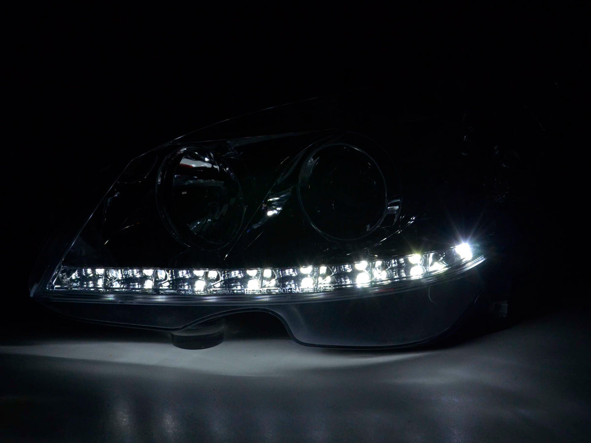Headlight set Daylight LED DRL look Mercedes C-Class Type W204 07-10 chrome