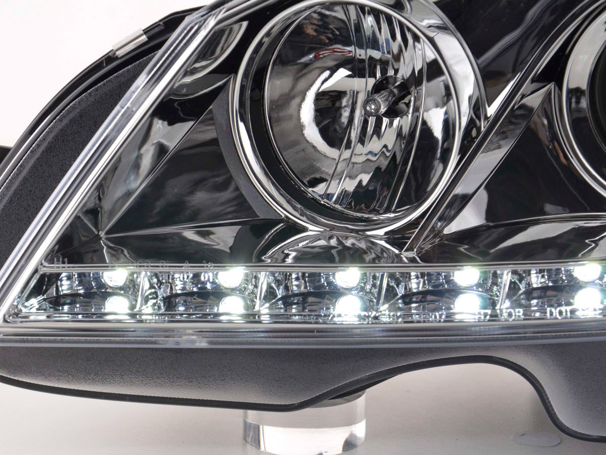 Headlight set Daylight LED DRL look Mercedes C-Class Type W204 07-10 chrome
