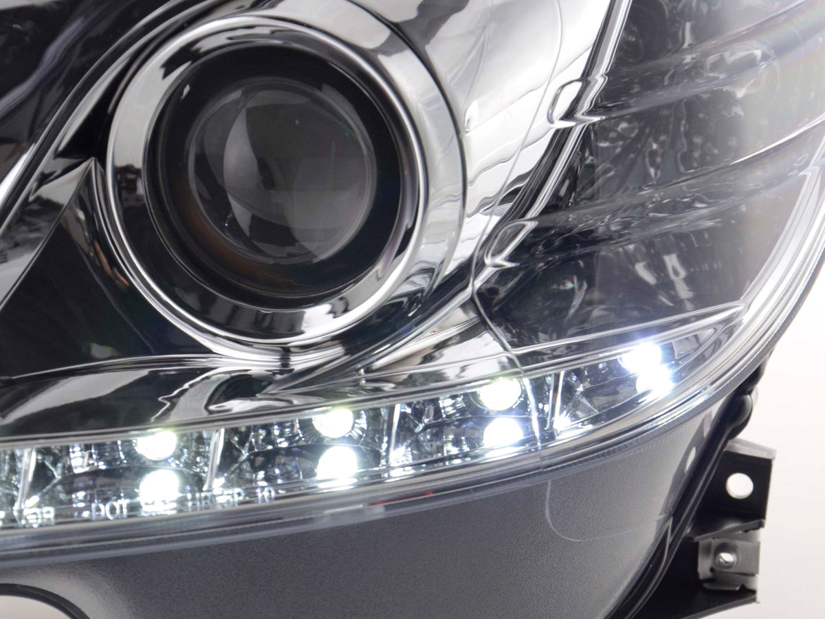 Headlight set Daylight LED DRL look Mercedes C-Class Type W204 07-10 chrome