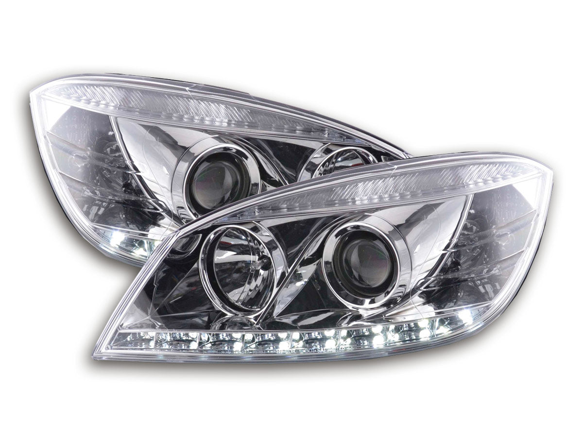 Headlight set Daylight LED DRL look Mercedes C-Class Type W204 07-10 chrome