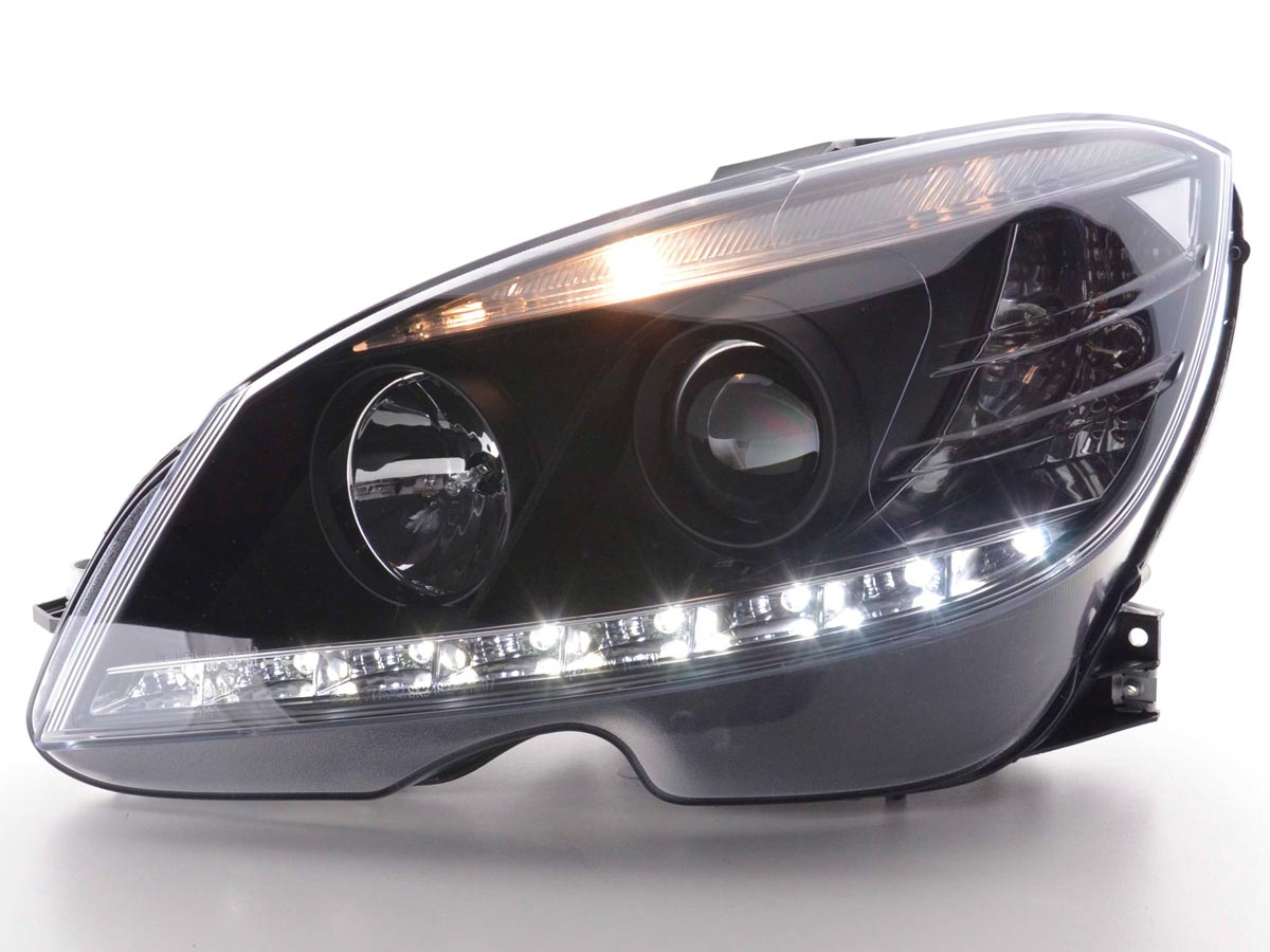 Headlight set Daylight LED DRL look Mercedes C-Class Type W204 07-10 black
