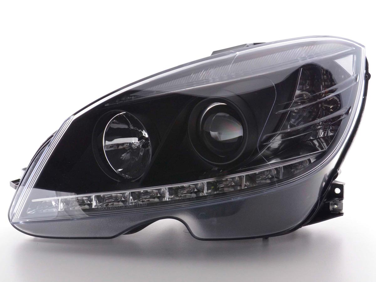 Headlight set Daylight LED DRL look Mercedes C-Class Type W204 07-10 black