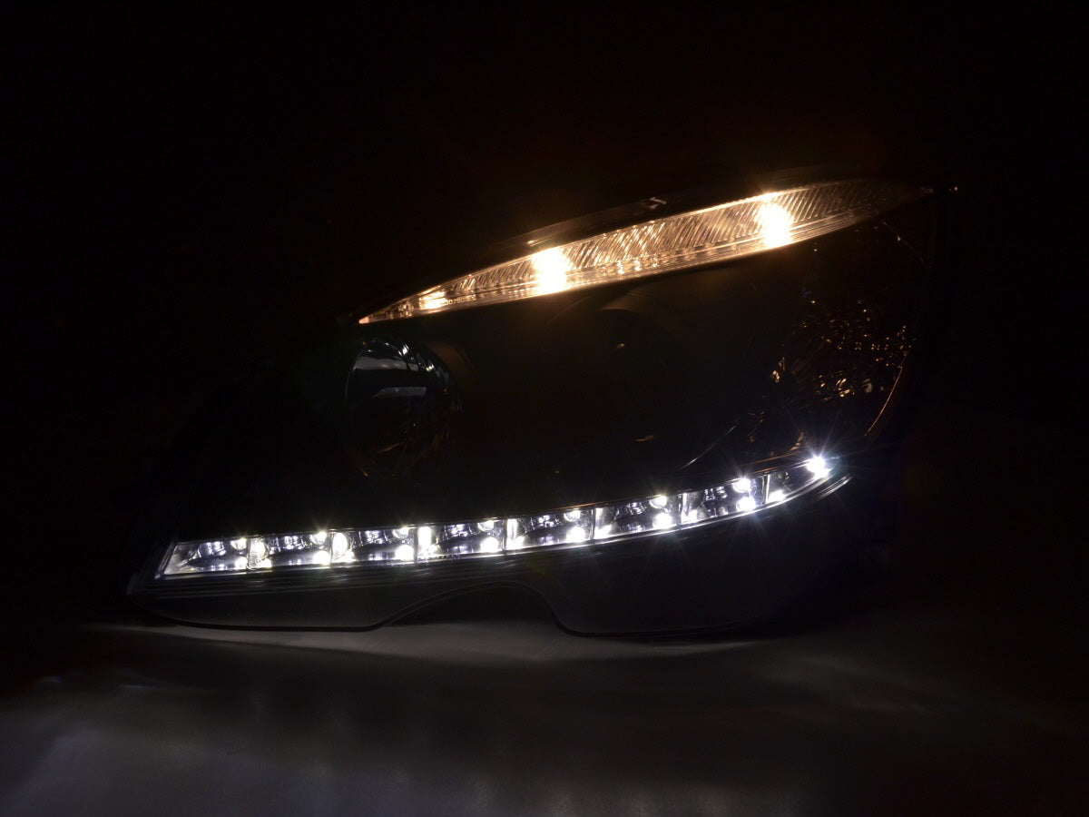 Headlight set Daylight LED DRL look Mercedes C-Class W204 07-10 black