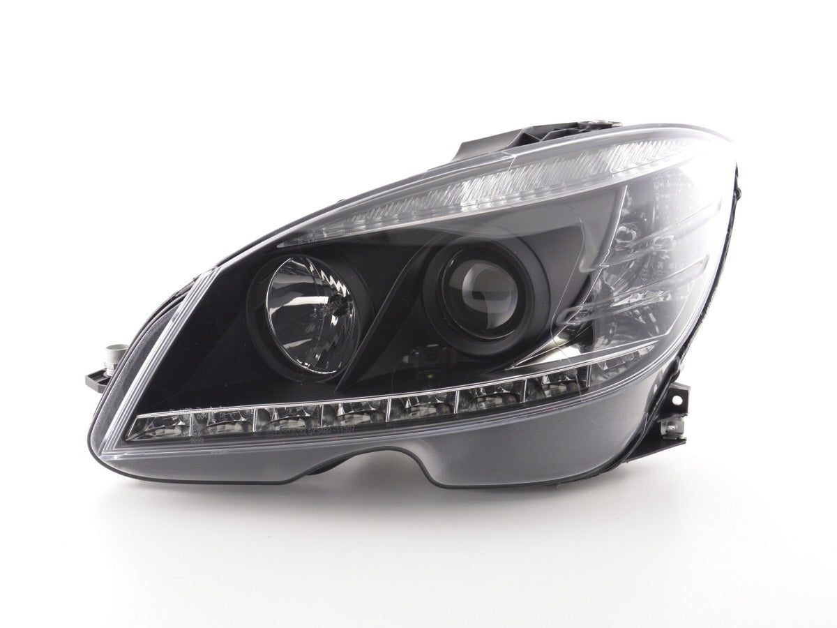 Headlight set Daylight LED DRL look Mercedes C-Class W204 07-10 black