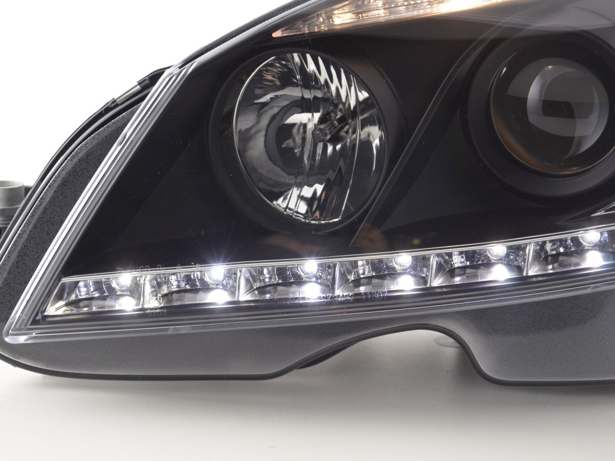 Headlight set Daylight LED DRL look Mercedes C-Class W204 07-10 black