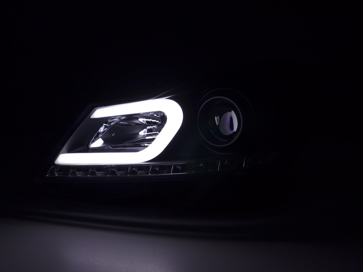 Headlight set Daylight LED DRL look Mercedes C-Class W204 11-14 black