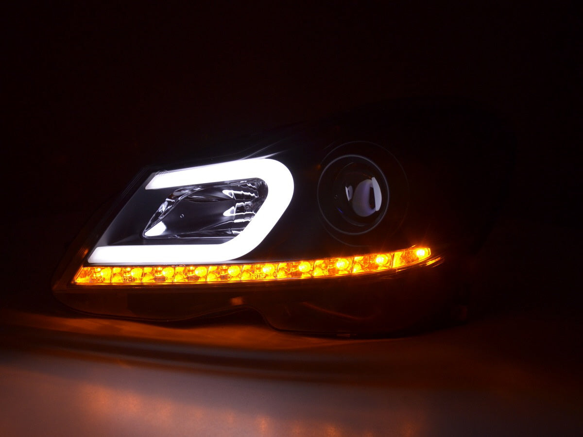 Headlight set Daylight LED DRL look Mercedes C-Class W204 11-14 black