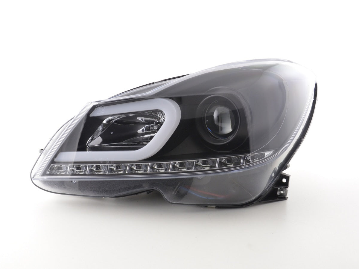 Headlight set Daylight LED DRL look Mercedes C-Class W204 11-14 black