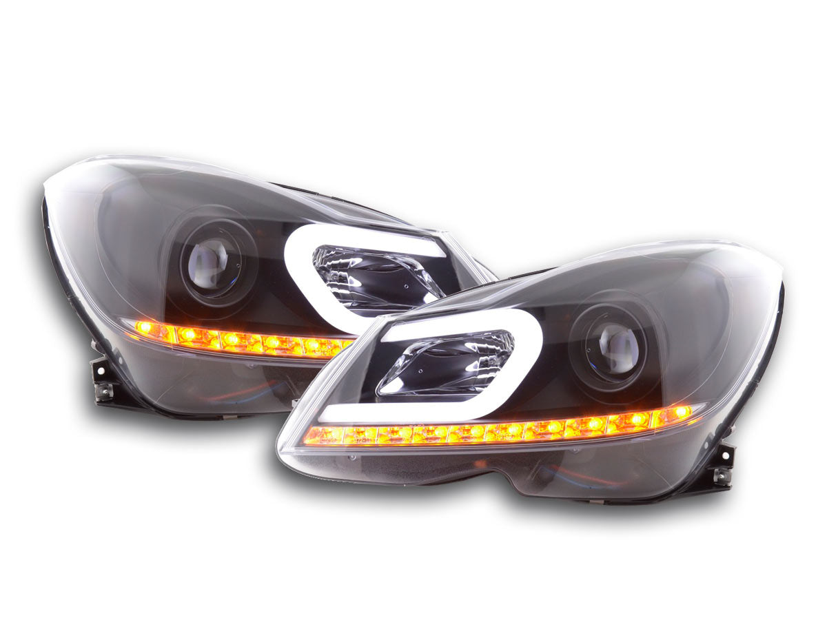 Headlight set Daylight LED DRL look Mercedes C-Class W204 11-14 black