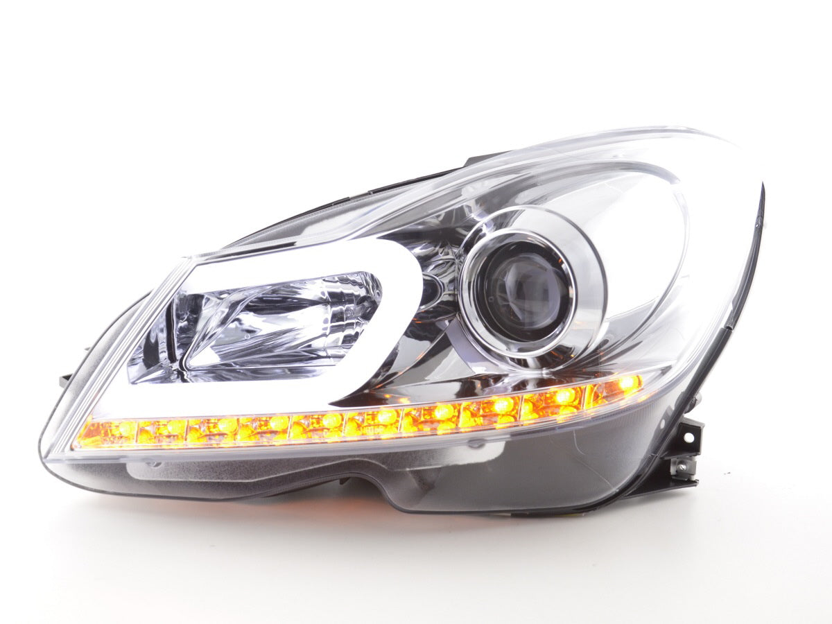 Headlight set Daylight LED DRL look Mercedes C-Class W204 11-14 chrome
