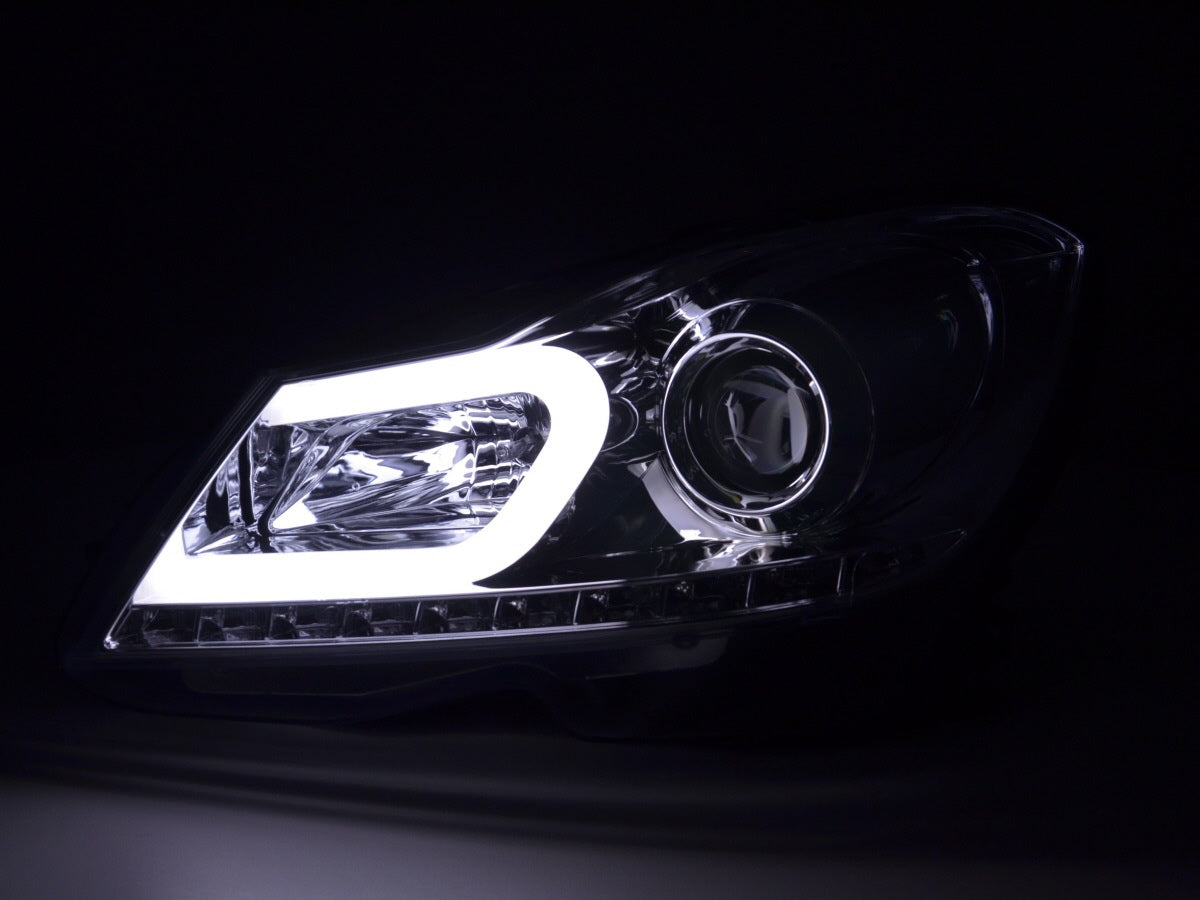Headlight set Daylight LED DRL look Mercedes C-Class W204 11-14 chrome