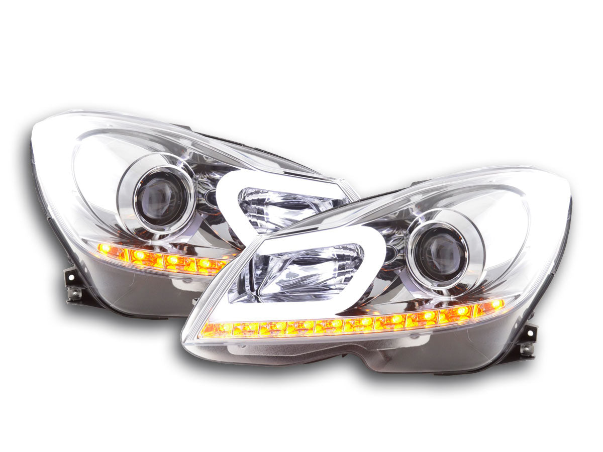 Headlight set Daylight LED DRL look Mercedes C-Class W204 11-14 chrome