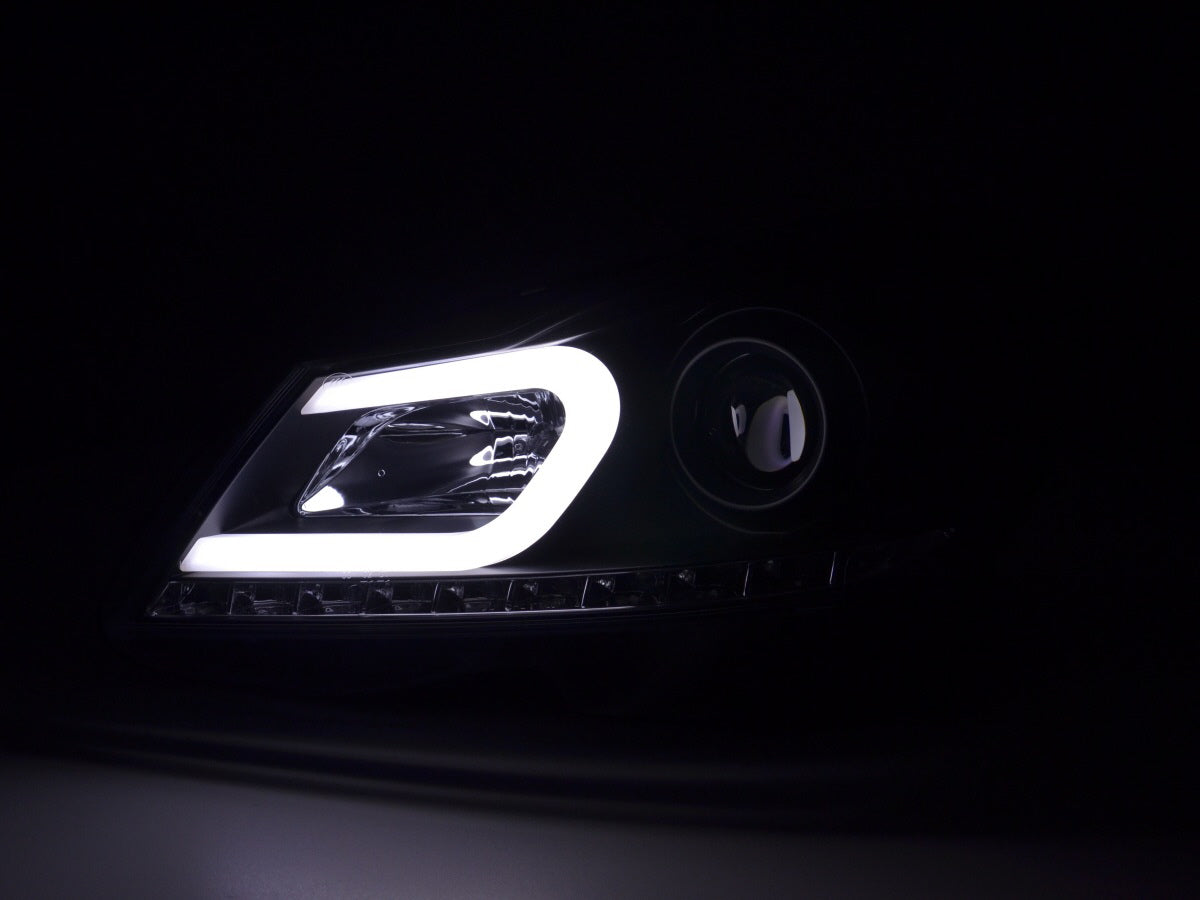 Headlight set Daylight LED DRL look Mercedes C-Class W204 11-14 black
