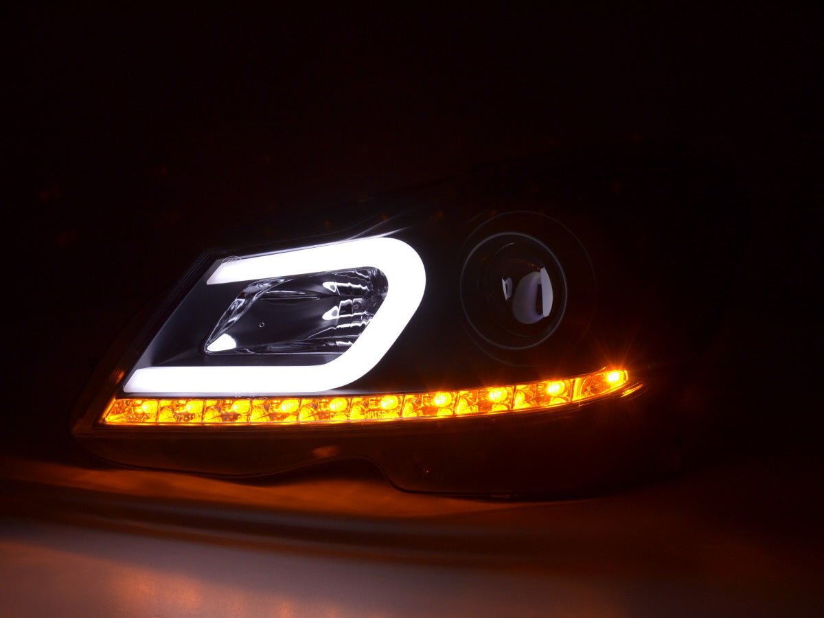 Headlight set Daylight LED DRL look Mercedes C-Class W204 11-14 black