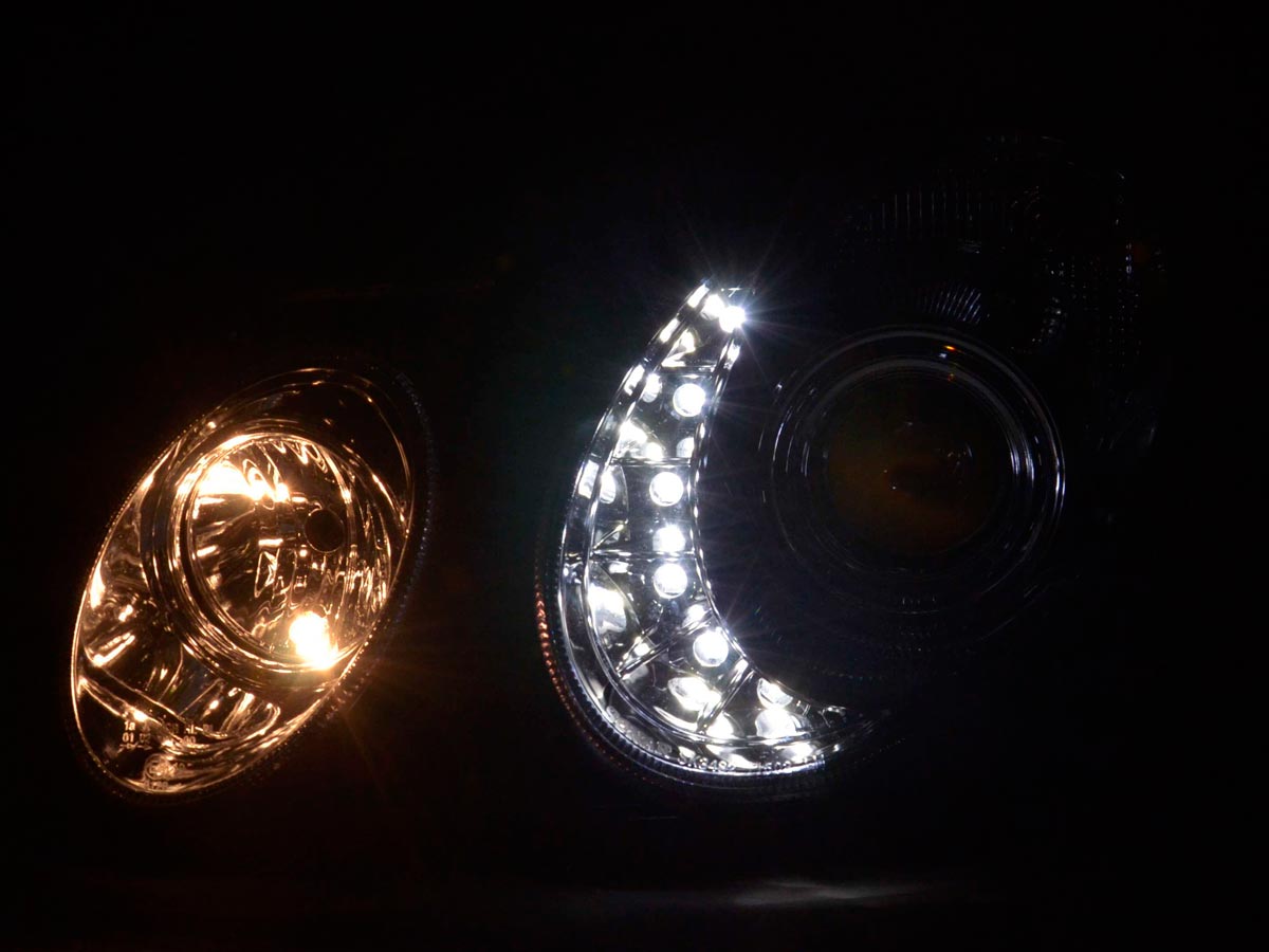 Headlight set Daylight LED DRL look Mercedes E-Class 211 02-06 chrome