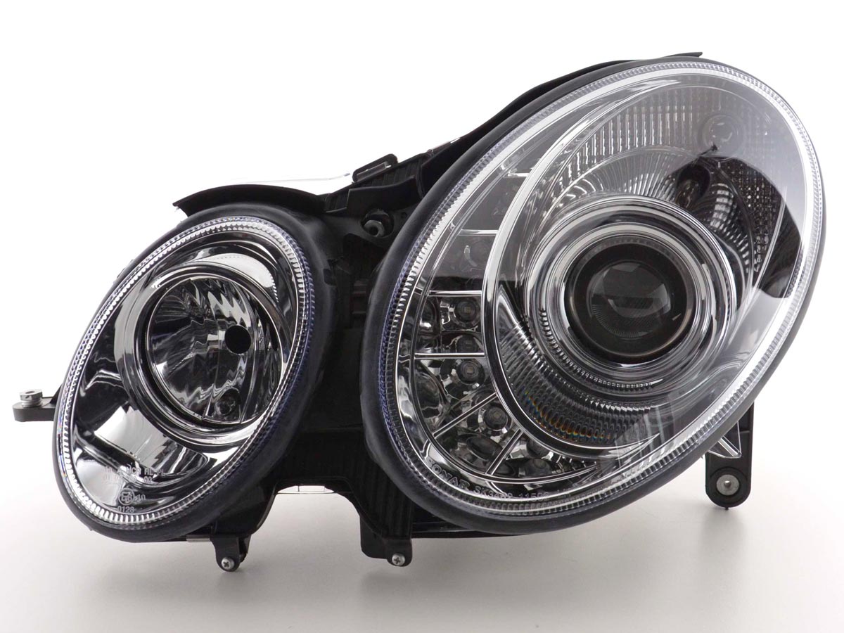 Headlight set Daylight LED DRL look Mercedes E-Class 211 02-06 chrome