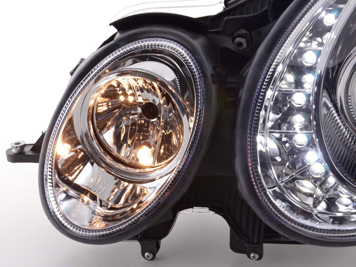 Headlight set Daylight LED DRL look Mercedes E-Class 211 02-06 chrome