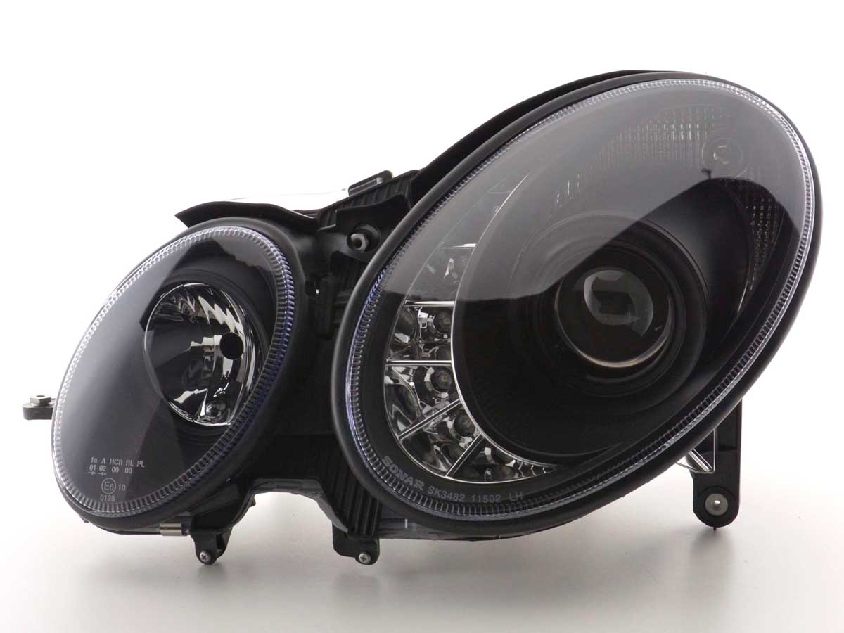 Headlight set Daylight LED DRL look Mercedes E-Class 211 02-06 black