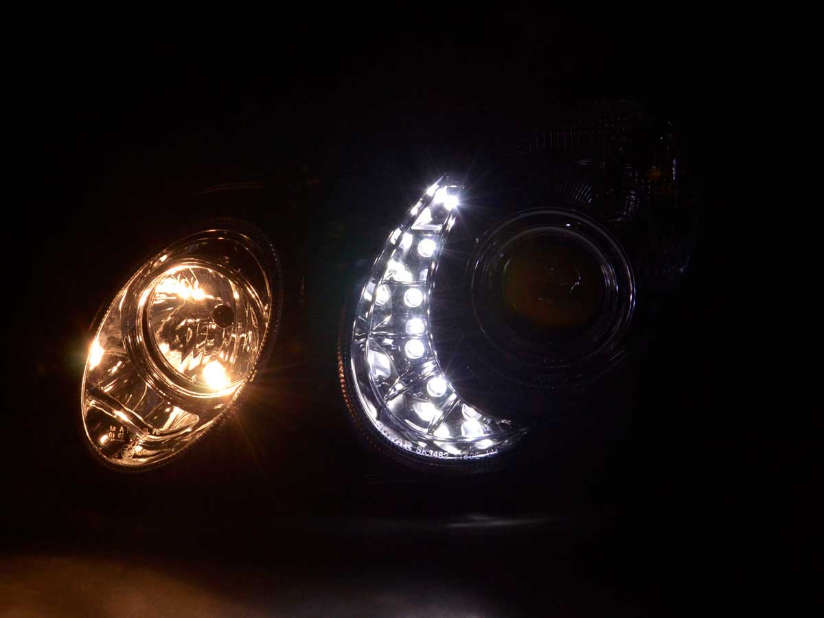 Headlight set Daylight LED DRL look Mercedes E-Class type W211 02-06 chrome