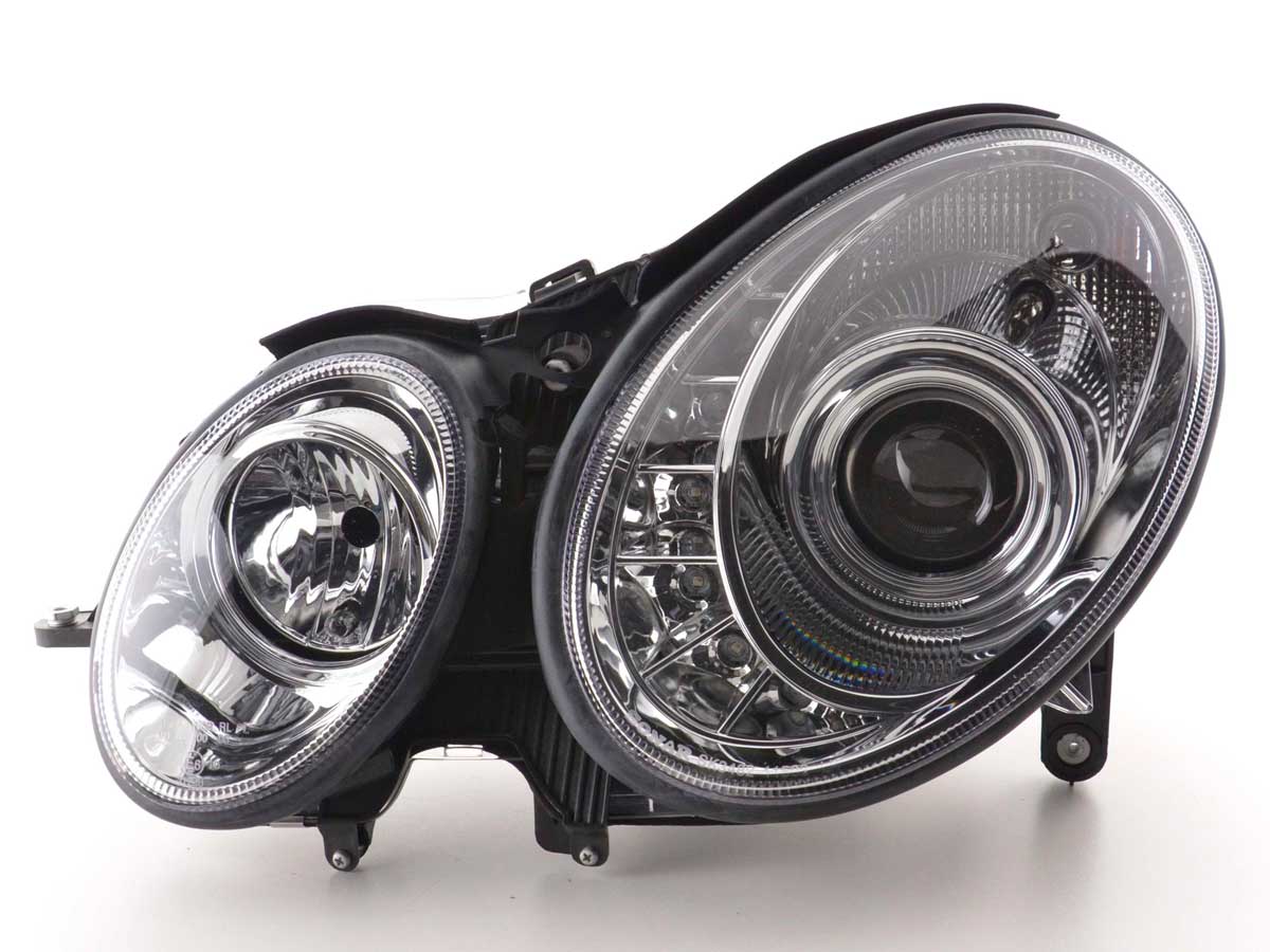 Headlight set Daylight LED DRL look Mercedes E-Class type W211 02-06 chrome
