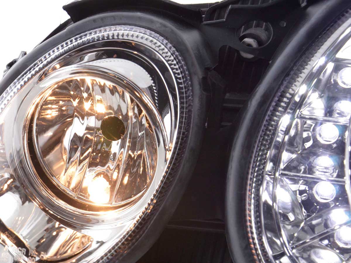 Headlight set Daylight LED DRL look Mercedes E-Class type W211 02-06 chrome
