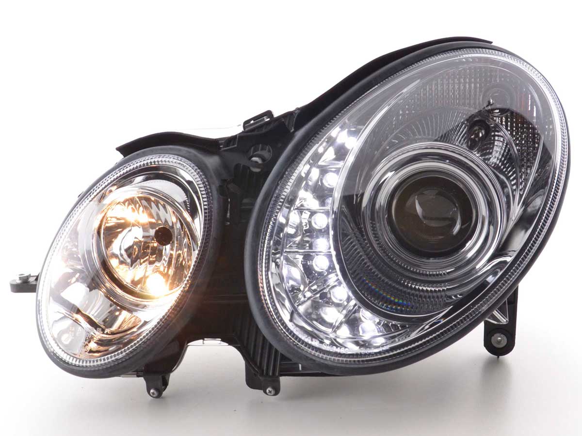 Headlight set Daylight LED DRL look Mercedes E-Class type W211 02-06 chrome