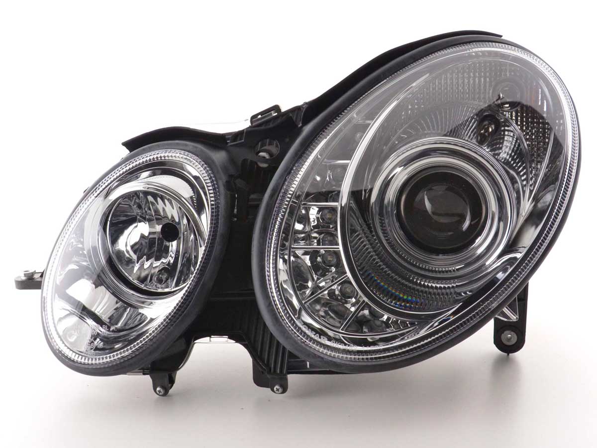Headlight set Daylight LED DRL look Mercedes E-Class type W211 02-06 chrome