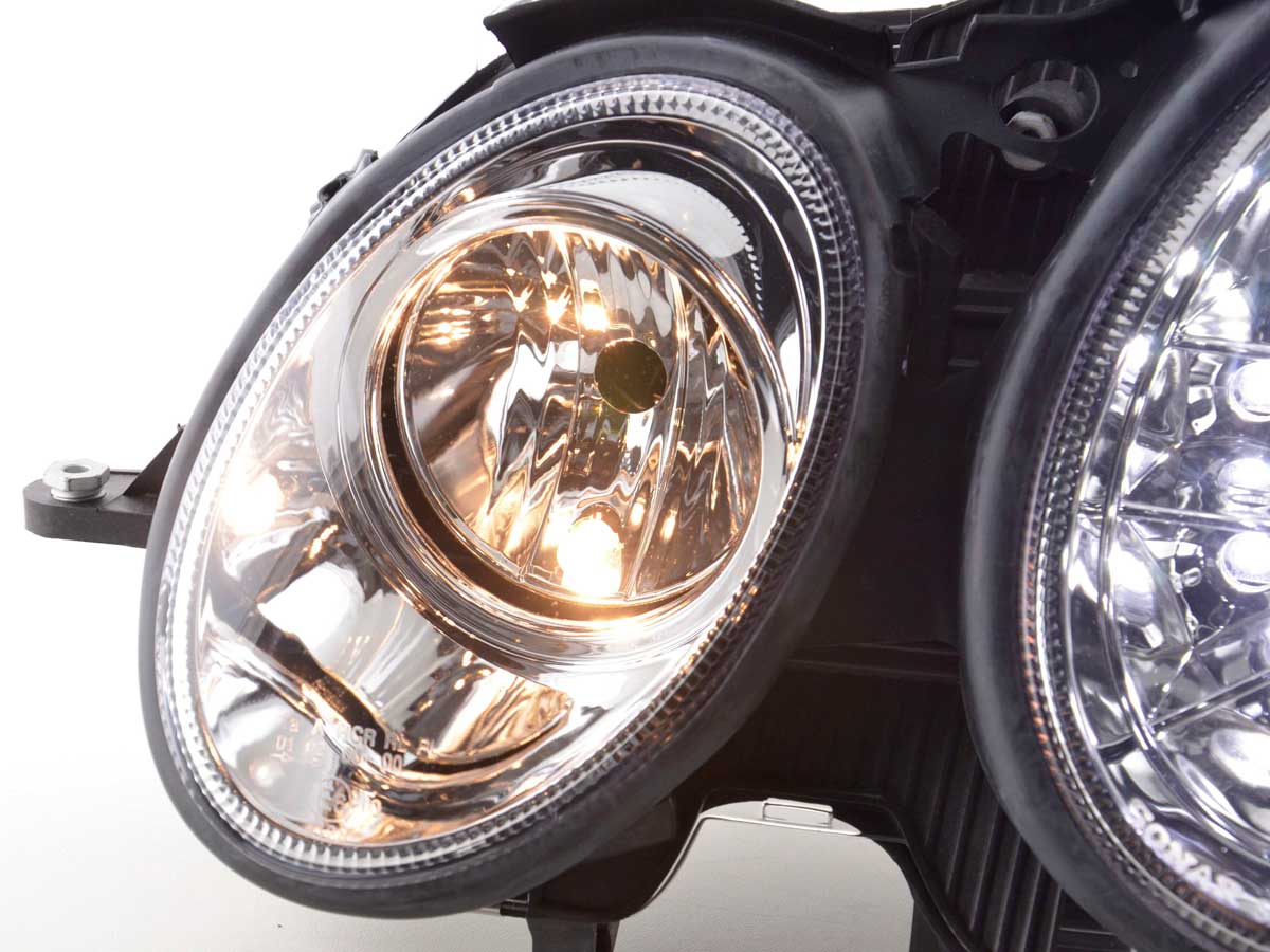 Headlight set Daylight LED DRL look Mercedes E-Class type W211 02-06 chrome