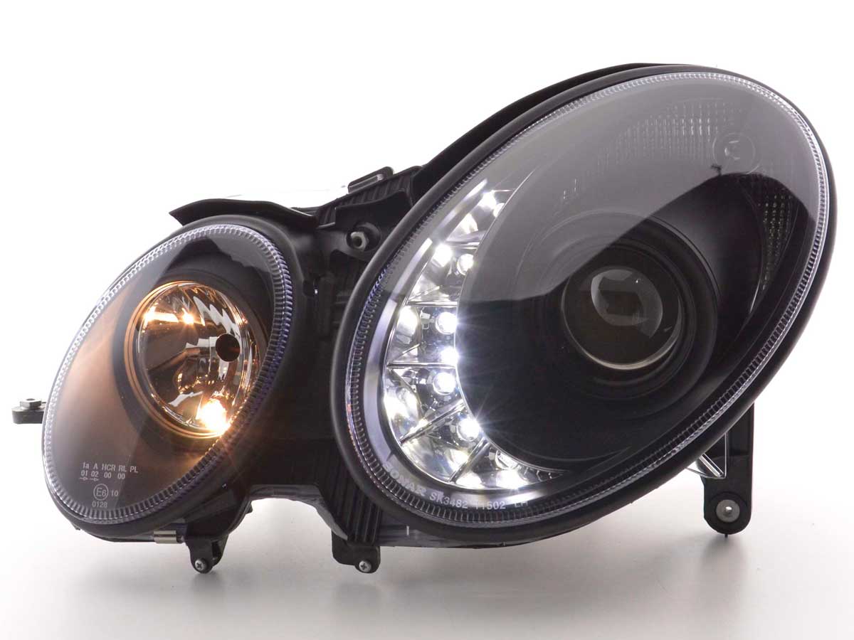 Headlight set Daylight LED DRL look Mercedes E-Class type W211 02-06 black