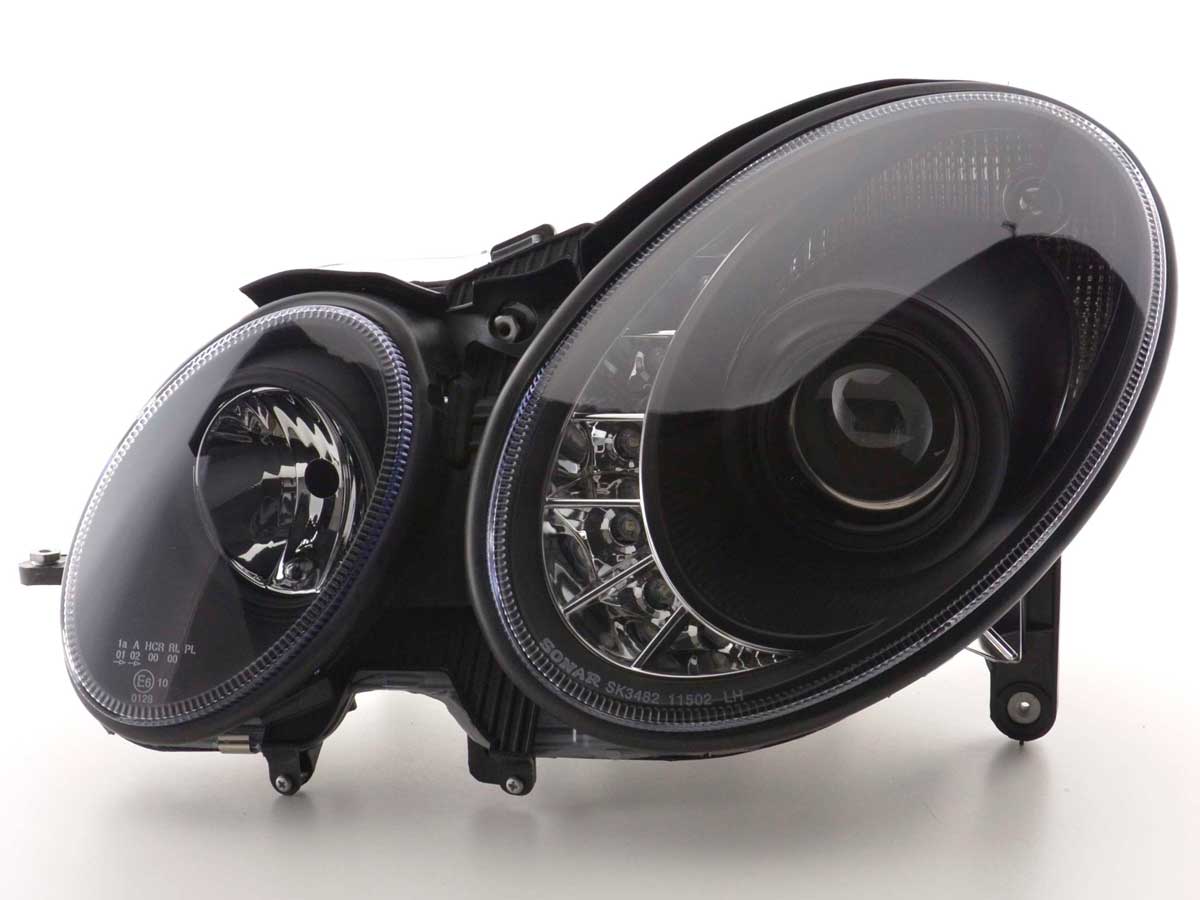 Headlight set Daylight LED DRL look Mercedes E-Class type W211 02-06 black