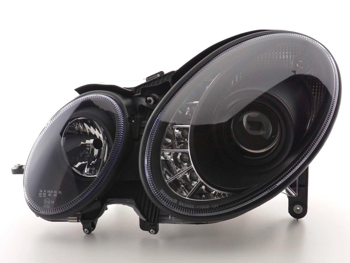 Headlight set Daylight LED DRL look Mercedes E-Class type W211 02-06 black