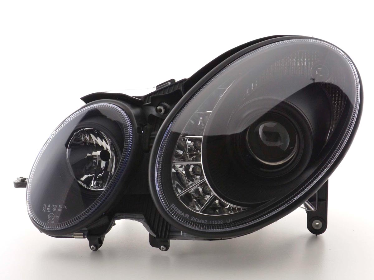Headlight set Daylight LED DRL look Mercedes E-Class type W211 06-08 black
