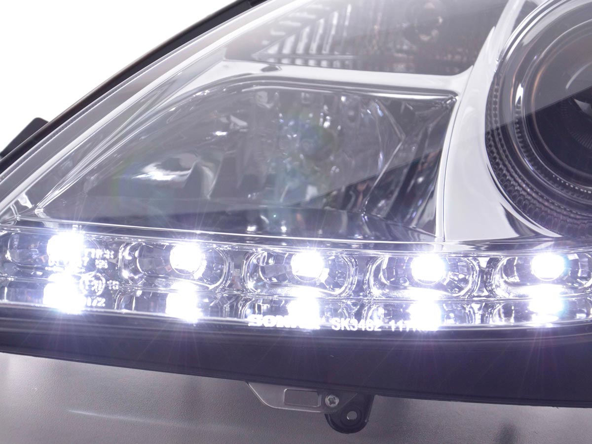 Headlight set Daylight LED DRL look Mercedes SLK 171 04-11 chrome