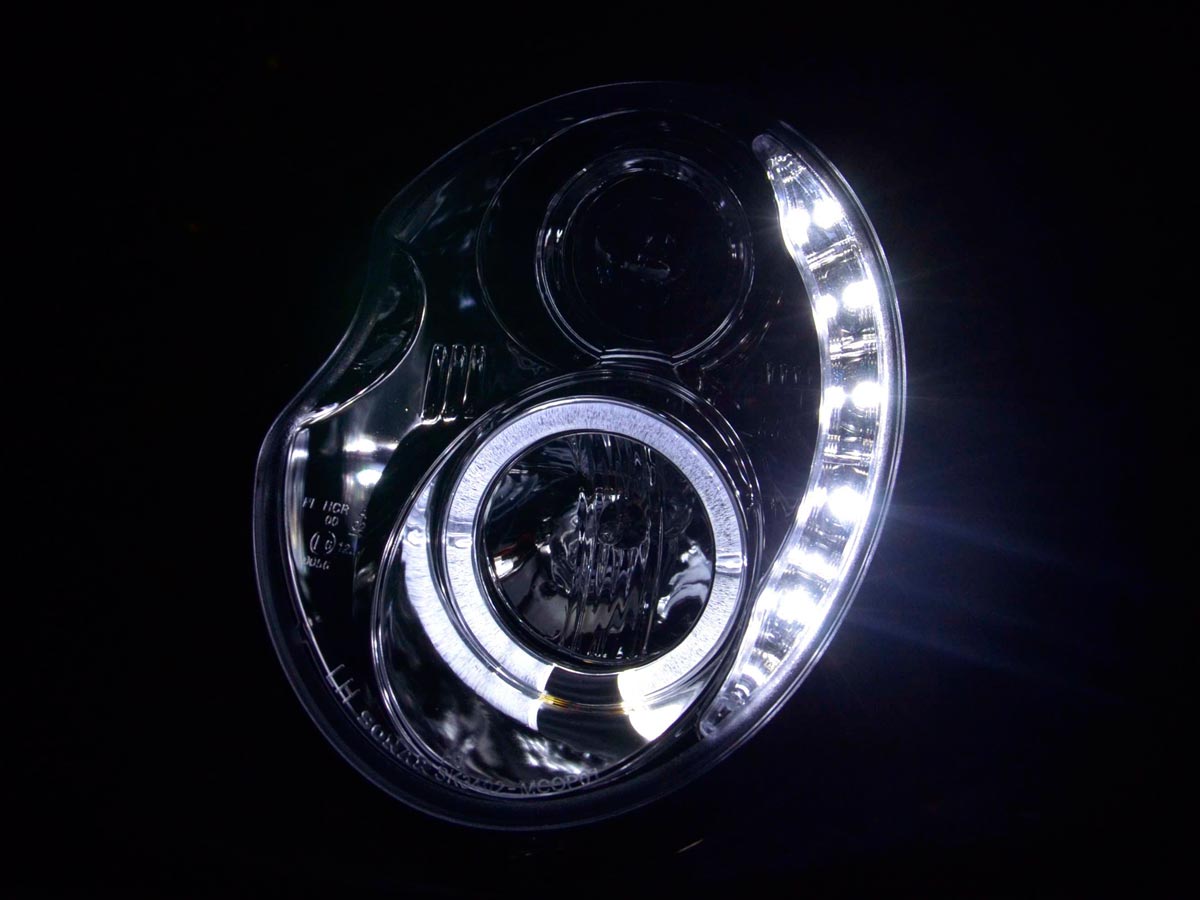 Headlight set Daylight LED DRL look Mini Cooper Type R50 01-06 black