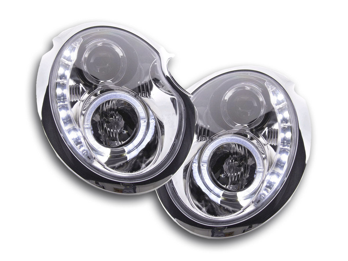 Headlight set Daylight LED DRL look Mini Cooper Type R50 01-06 black