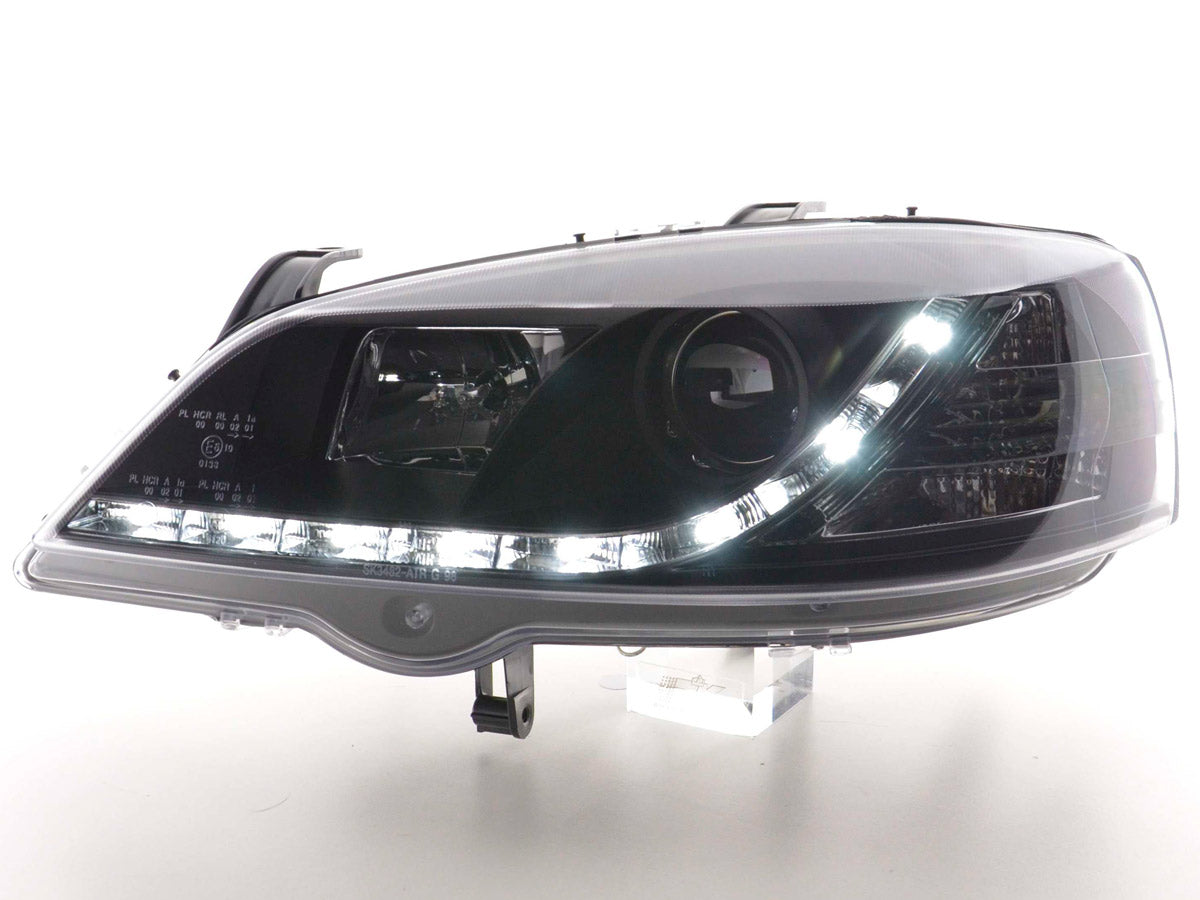 Headlight set Daylight LED DRL look Opel Corsa B 94-00 chrome