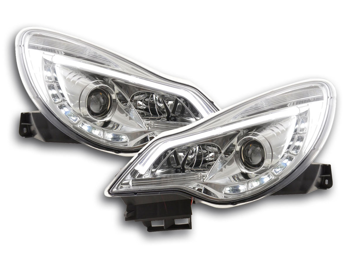 Headlight Set Daylight LED daytime running light Opel Corsa D from 2011 chrome for right-hand drive