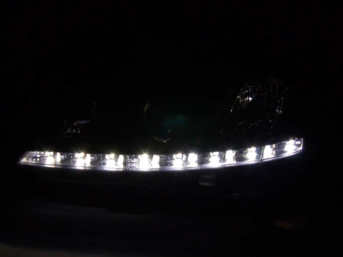 Headlight set Daylight LED DRL look Opel Corsa D 06- black