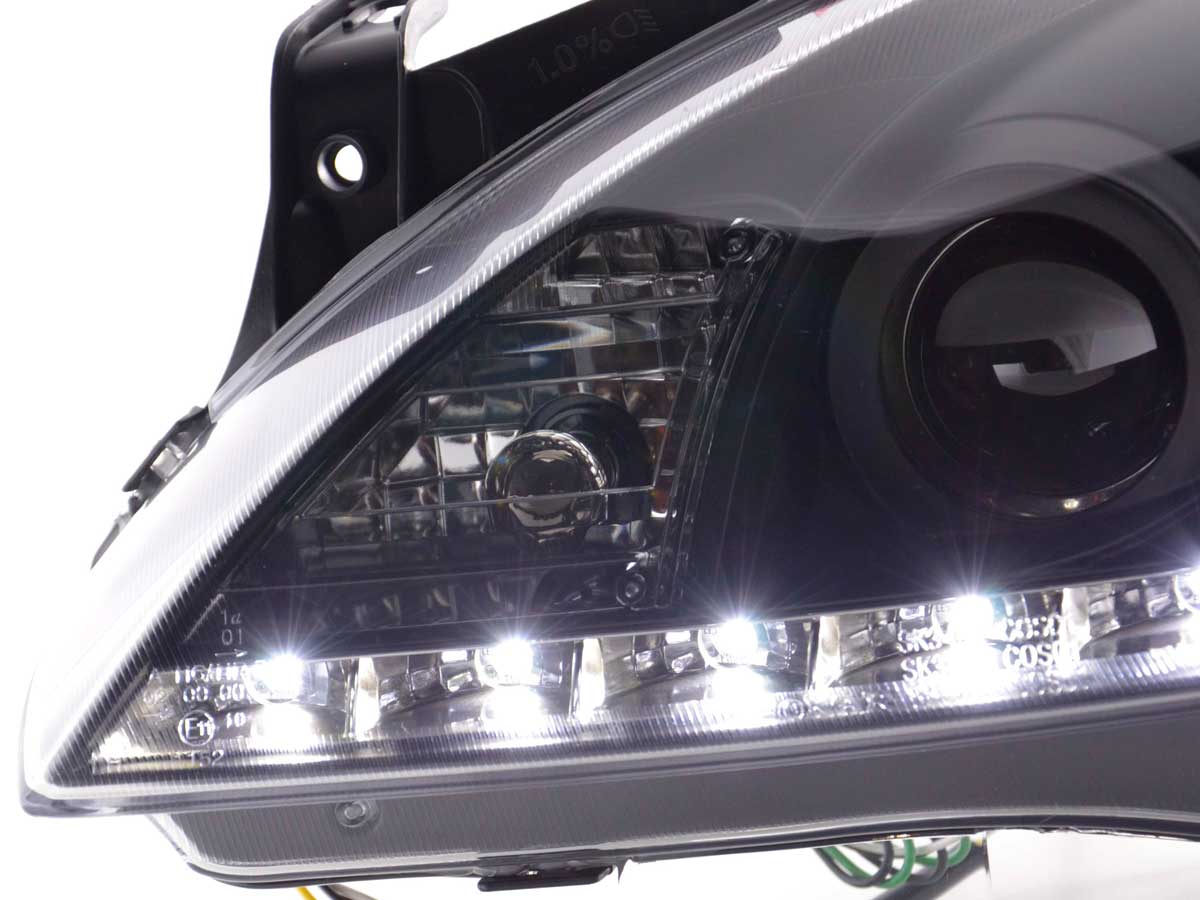 Headlight set Daylight LED DRL look Opel Corsa C 01-06 black