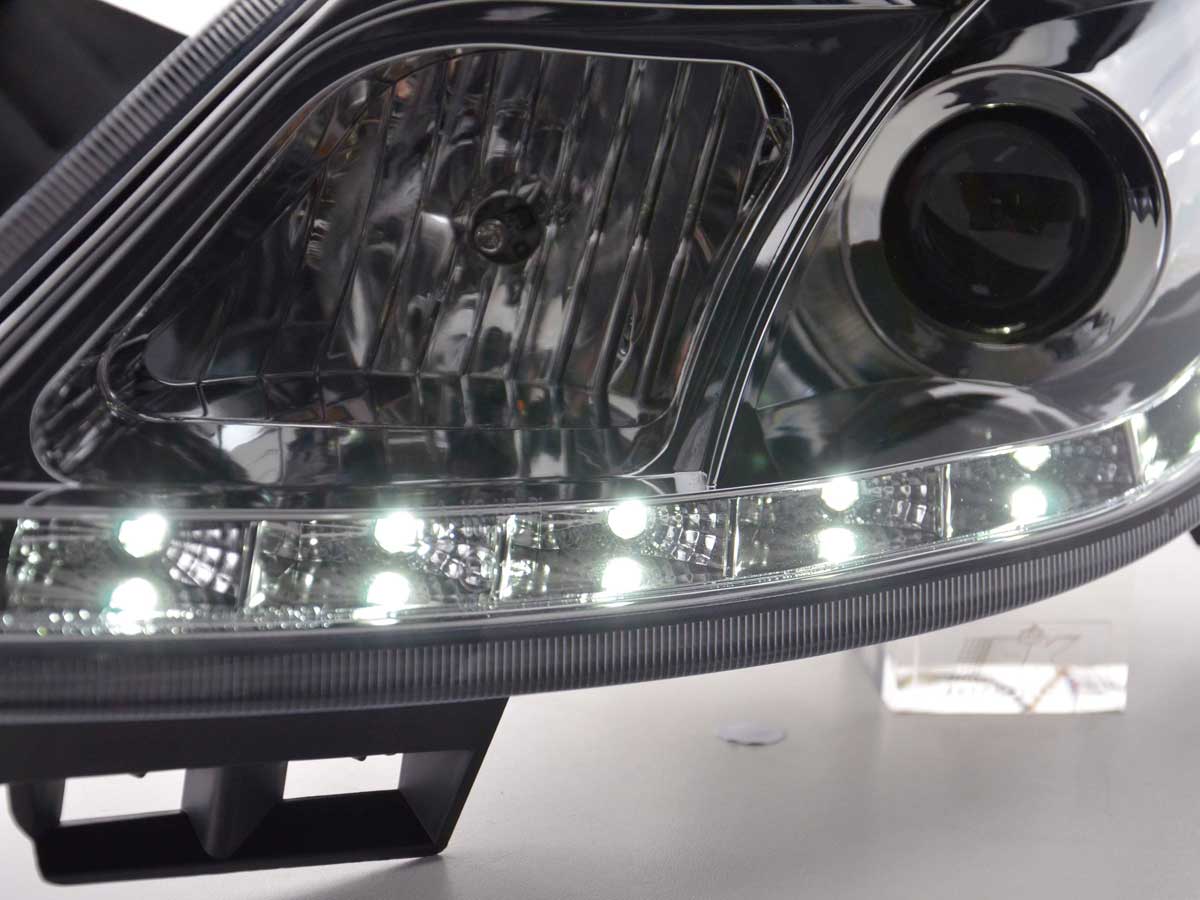 Headlight set Daylight LED DRL look Opel Corsa D 06- chrome