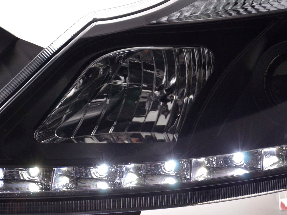 Headlight set Daylight LED DRL look Opel Corsa D 06- black