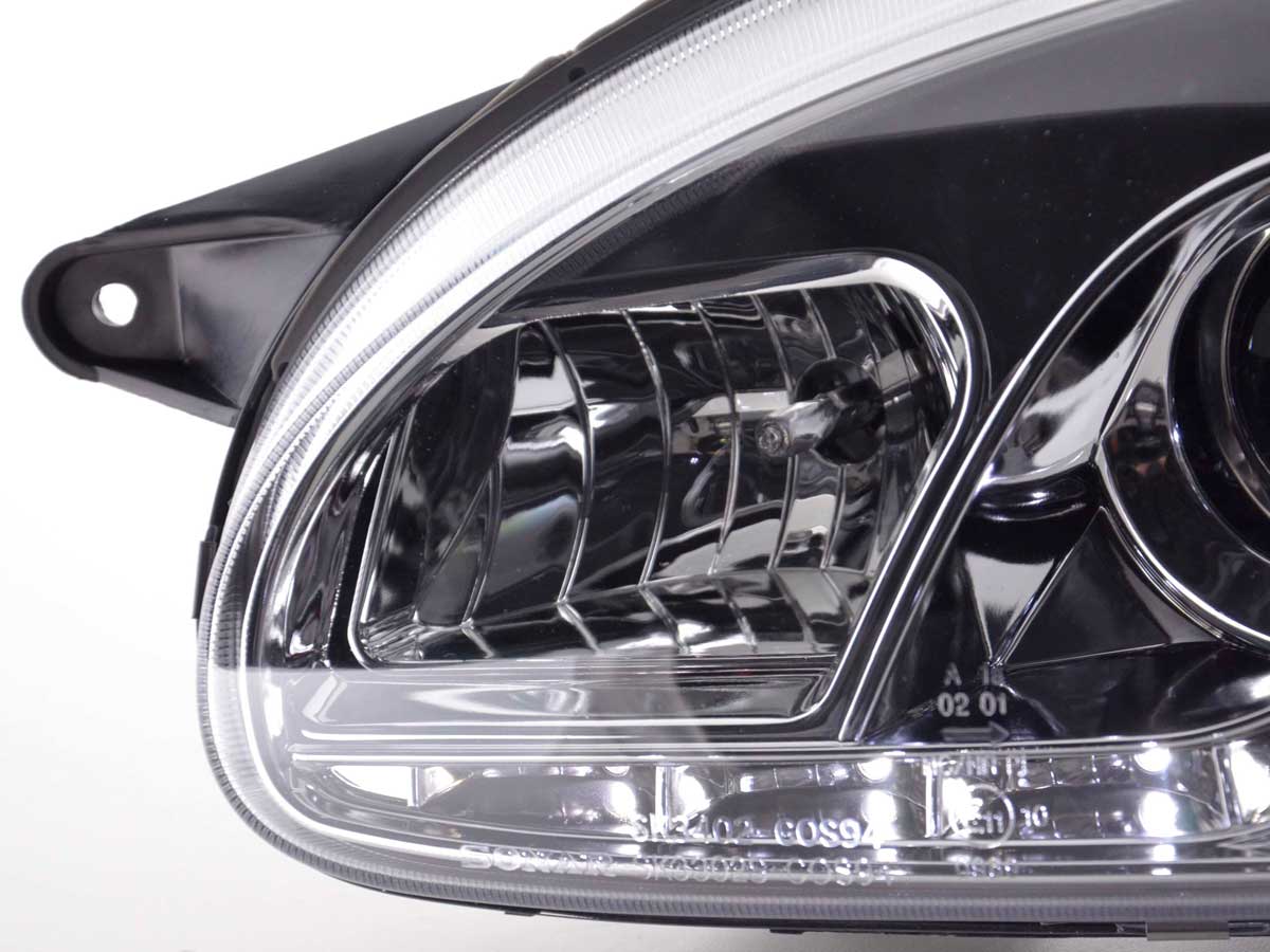 Headlight set Daylight LED DRL look Opel Corsa B 94-00 chrome
