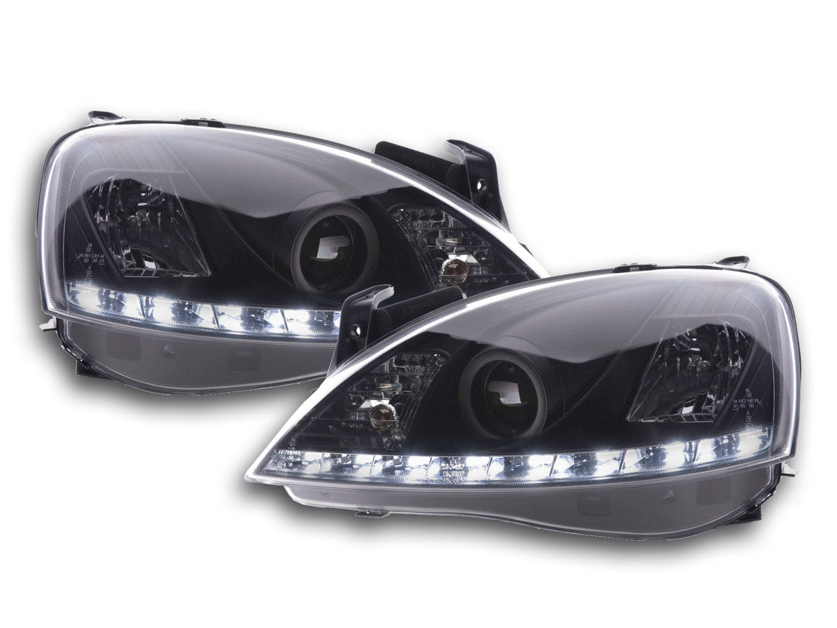 Headlight Set Daylight LED daytime running light Opel Corsa C 01-06 black