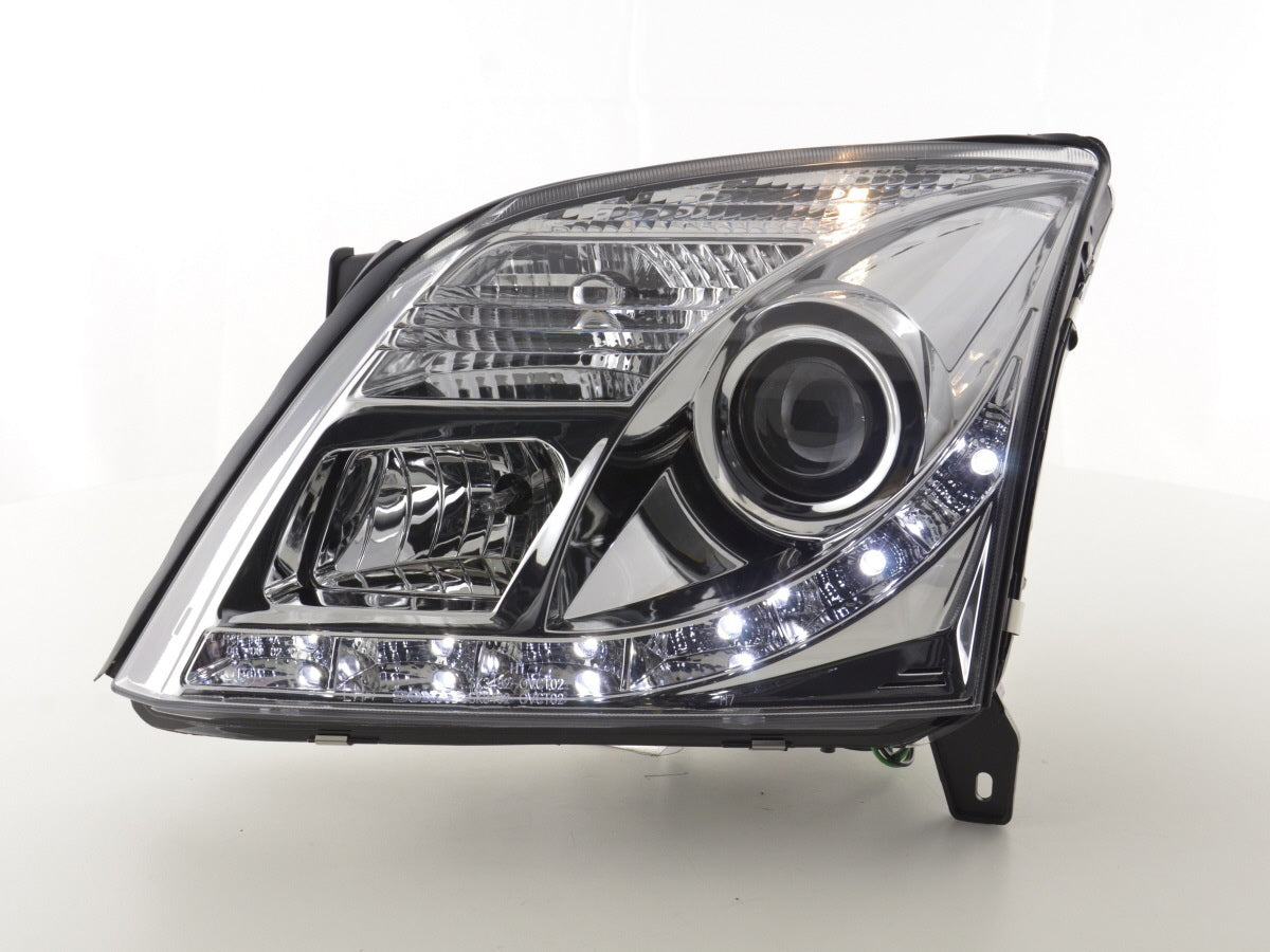 Headlight set Daylight LED DRL look Opel Vectra C 02-05 chrome