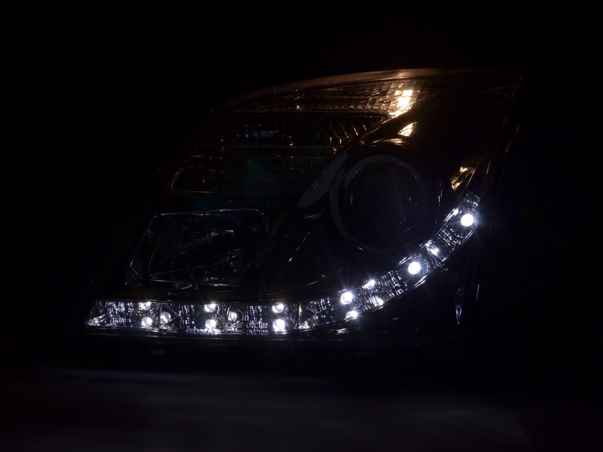 Headlight set Daylight LED DRL look Opel Vectra C 02-05 chrome