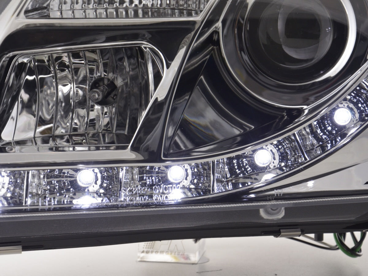 Headlight set Daylight LED DRL look Opel Vectra C 02-05 chrome