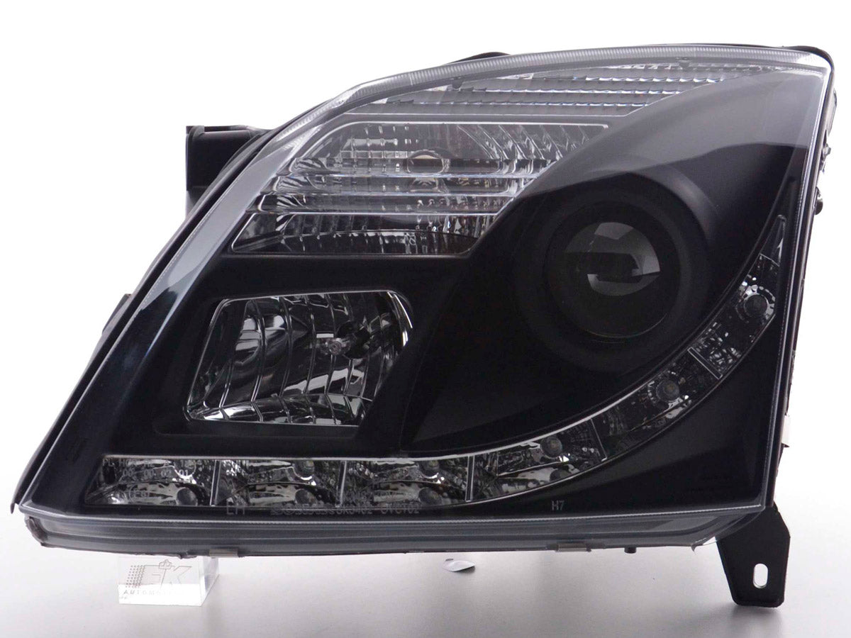 Headlight set Daylight LED DRL look Opel Vectra C 02-05 black