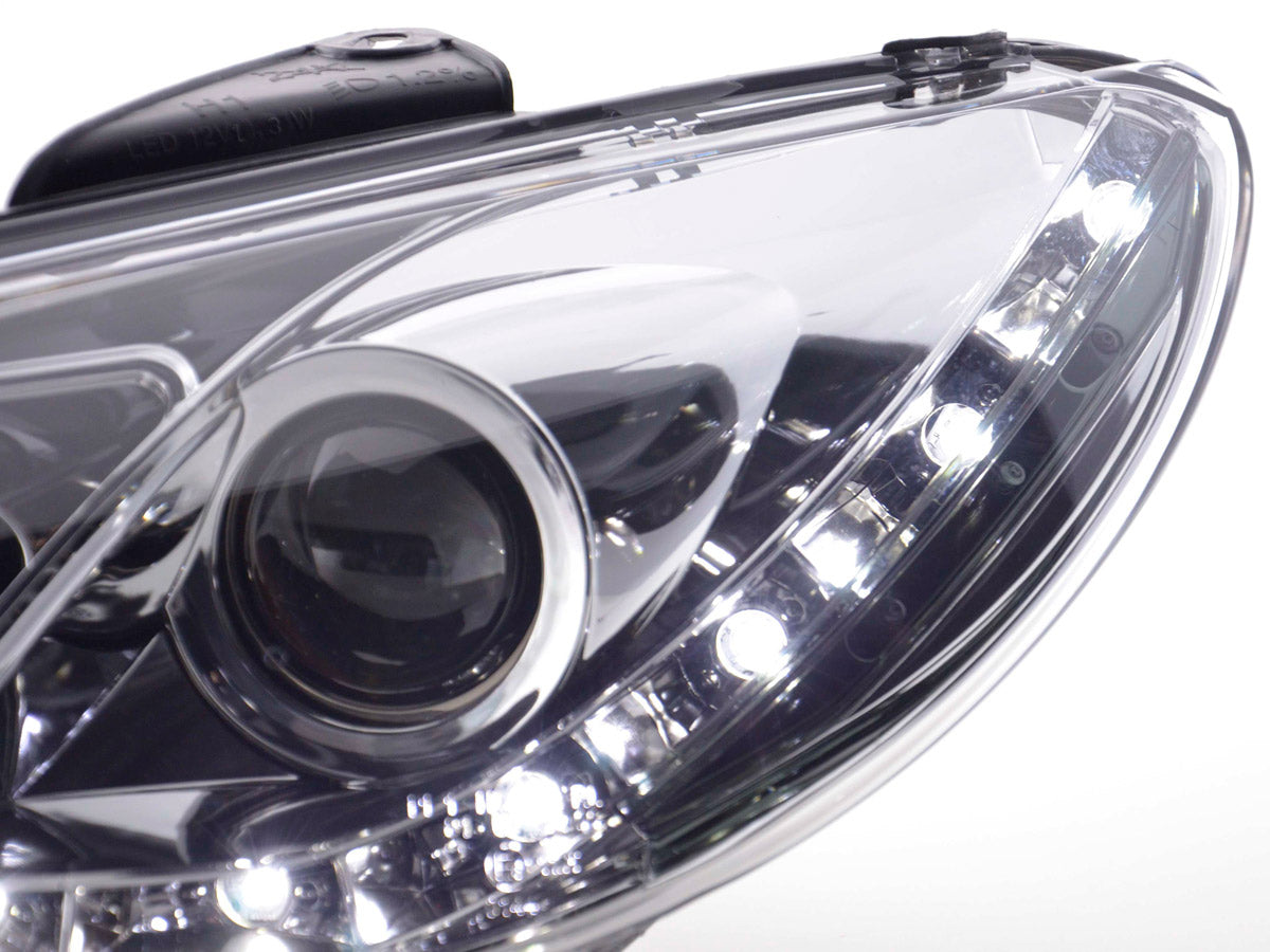 Headlight set Daylight LED DRL look Peugeot 206 98- chrome