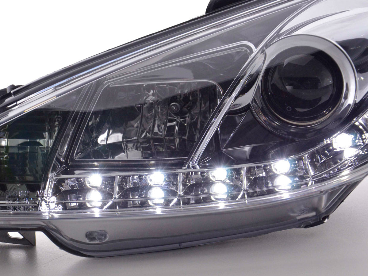 Headlight set Daylight LED DRL look Peugeot 206 98- chrome
