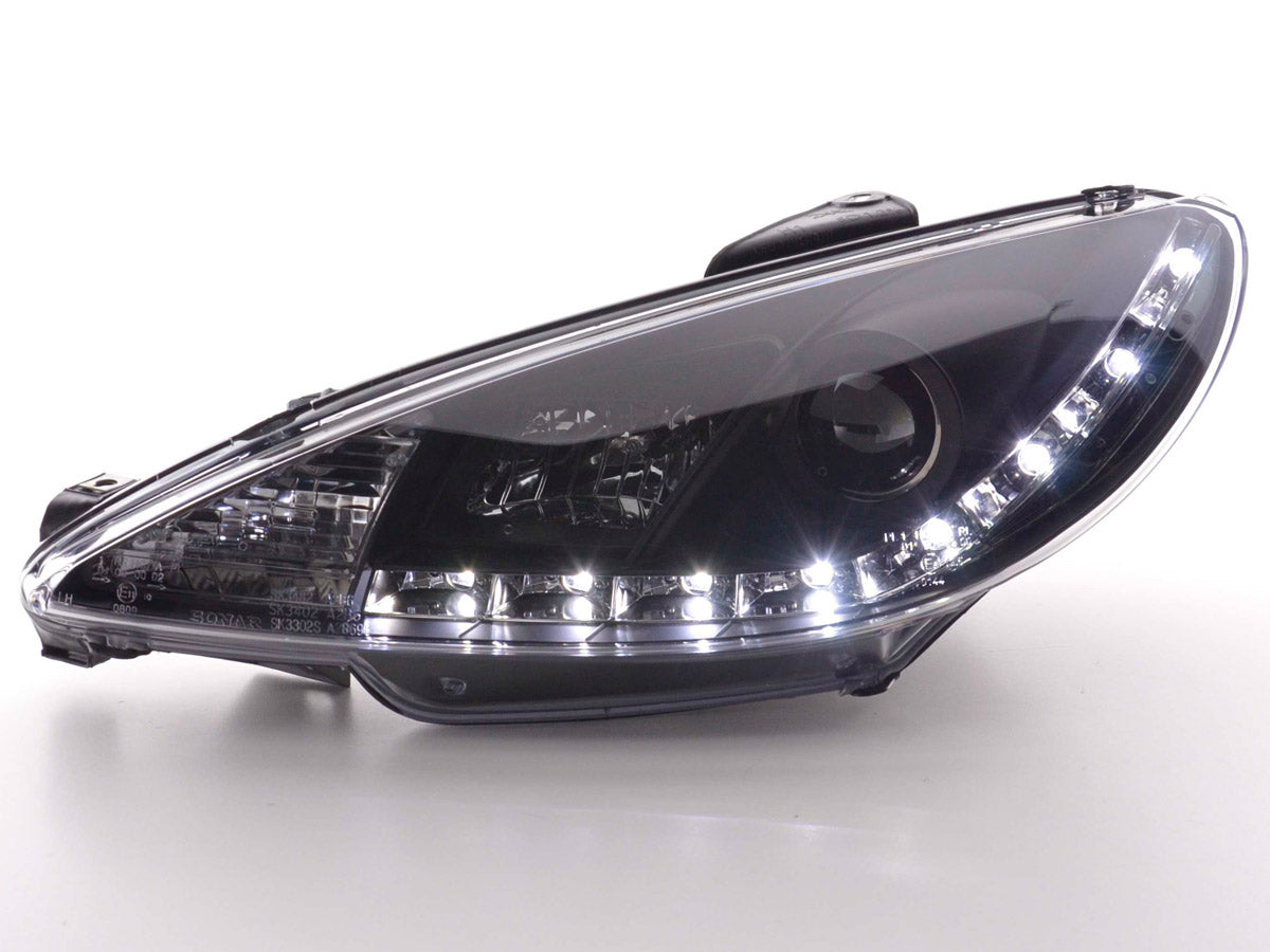 Headlight set Daylight LED DRL look Peugeot 207 06- black